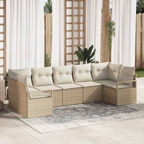 vidaXL Gartensofa-set mit Kissen 7 pcs Beige und Weiß Poly-Rattan (1/5)