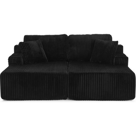 Canapé Relax 2 Places en Velours Côtelé noir avec Porte-gobelets,Pochettes,Dossier inclinable,Relax 2 places et cord noir (1/5)