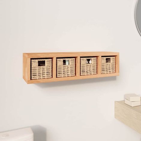 Étagère murale Étagère de Rangement - Meuble de rangement avec paniers 62x18x16 cm Bois massif de noyer BV181389 - BonneVie (1/5)