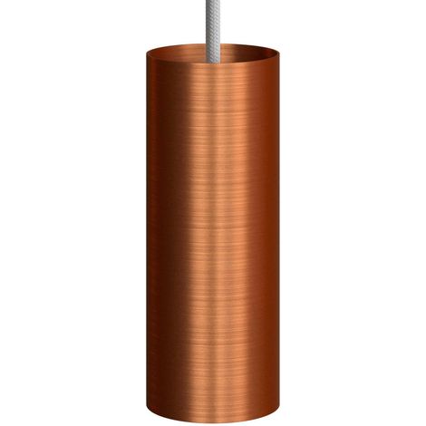 Lampada a sospensione completa di cavo tessile, paralume Tub-E14 e finiture in metallo  Senza lampadina - Rame satinato - Matter ON/OFF