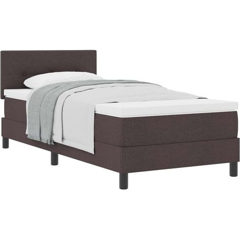 Matelas à ressorts avec tête de lit, marron foncé, 80 x 200 cm, recouvert de tissu. (1/5)