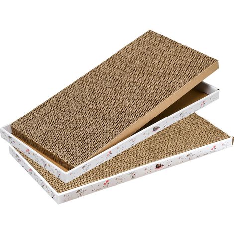 Grattoir à chat en carton avec boîte durable en carton ondulé pour canapé, lit de salon, réversible, herbe à chat incluse, coussin à griffer, à monter soi-même, design double face (1/5)