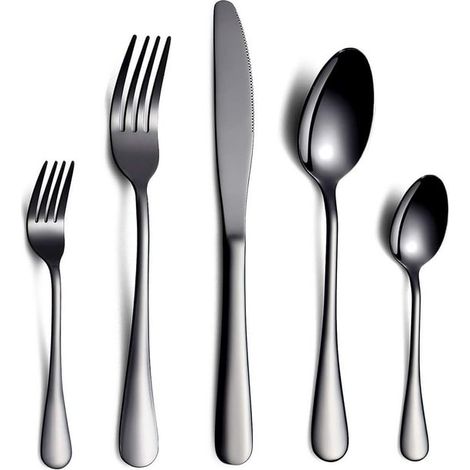 Couteaux Fourchettes Cuillères Noir, 30 Pièces Couverts Inoxydable Acier pour 6 Personnes, Set de Table Ménagère (Noir, Lot de 6) (1/5)
