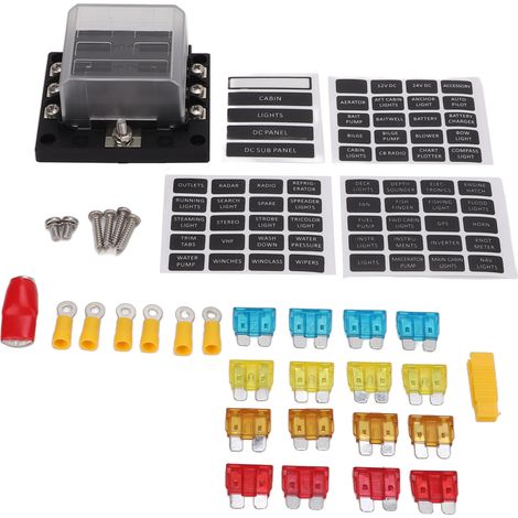 Porte-fusible universel, boîte à fusibles à 6 positions, 10-32V avec couvercle étanche, convient aux automobiles, aux navires et aux camping-cars. (1/5)