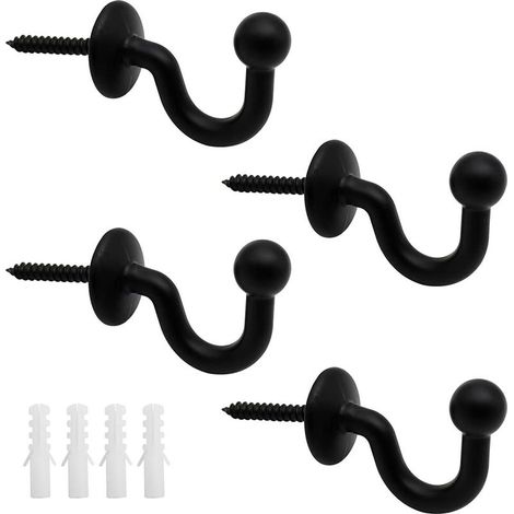 Lot de 4 Crochets Rideaux Embrasses de 61mm en Métal Noir Retenue de Rideaux Muraux Embrasse à Rideau U Design Multifonctionnels pour Rassembler Les Rideaux et Crocher Les Vêtements ou Sacs (1/5)