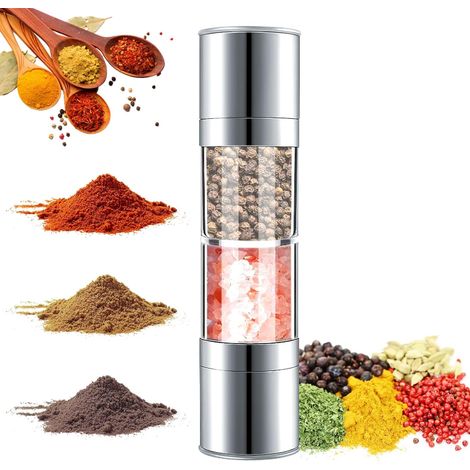 Lntyq Manuelle Salz- und Pfeffermühle, 2-in-1 Salz- und Pfeffermühle aus Edelstahl, einstellbarer Mahlgrad, Gewürzmühlen für Picknick, Grillen, Reisen (1/5)