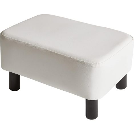 Pouf Ottoman Housse Repose Pied Rectangle, Couverture pour Tabouret de Canapé Élastique, Le Cuir PU, Bois Solide, Tabouret de Salon, 42 x 29 x 23 cm, Beige (1/5)