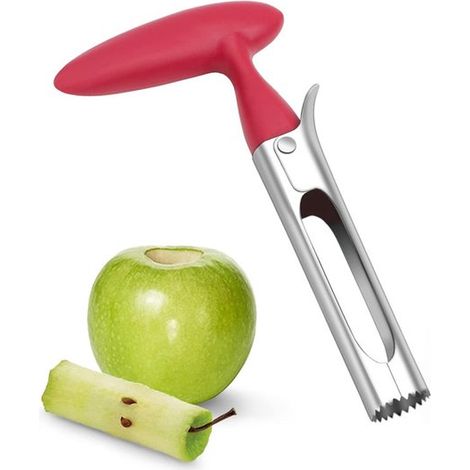 1 descorazonador de manzanas con mango de ABS, hoja dentada de acero inoxidable, mango de plástico, verde claro (1/5)