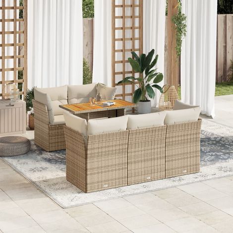 Tavolo da giardino - vidaXL Set Divano da Giardino 6 pz con Cuscini Beige in Polyrattan - Rattan PE (1/5)