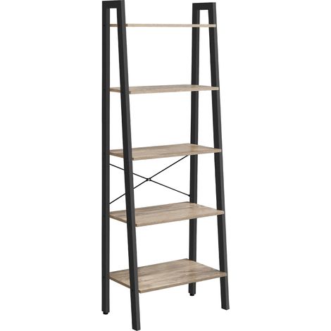 Meuble de Rangement, Étagère Rangement 5 Niveaux, Bibliothèque, pour Salon, Chambre, Cuisine, Bureau, Style Moderne, Cadre en Acier, Marron Camel et Noir Mat LLS045B50 (1/5)