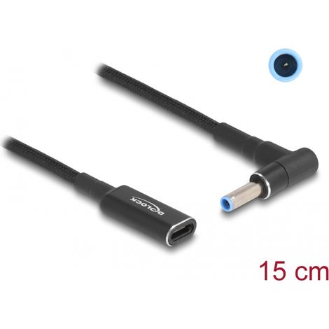 Delock Cable adaptador para cable de carga de ordenador portÃ¡til USB Type-Câ¢ hembra a HP 4,5 x 3,0 mm macho en Ã¡ngulo de 90Â° 15 cm