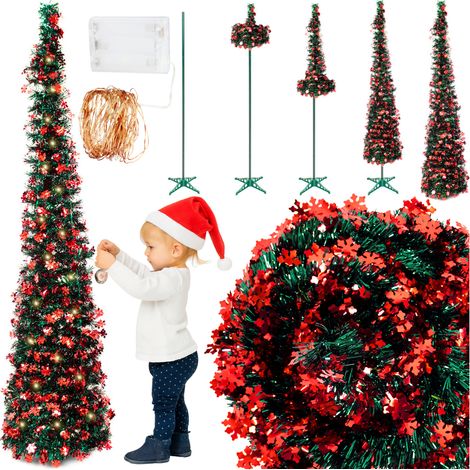 Albero di Natale artificiale POP UP rosso 150 cm supporto estensibile decorazioni LED 3m more&deco (1/5)