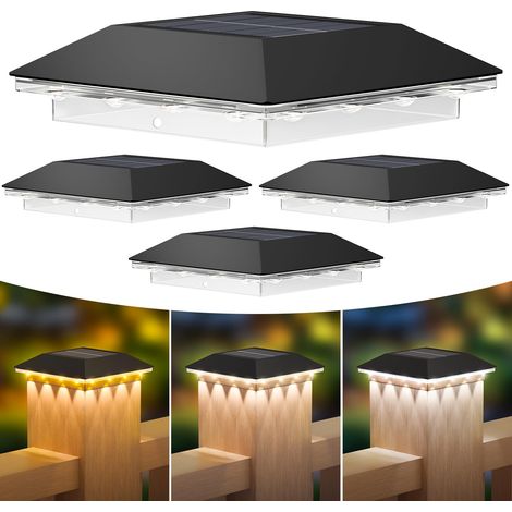 Ensemble de 4 lampes solaires pour poteaux, étanches à LED avec 3 modes d'éclairage, pour clôtures extérieures, terrasses et poteaux en bois. Compatibles avec les poteaux en vinyle de 3,5 x 3,5 ou 4 x (1/5)