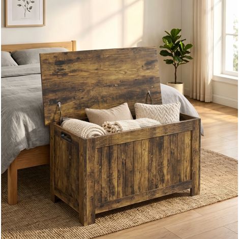Baúl de almacenamiento con tapa 81 x 40 x 46 cm de MDF marrón rústico - CHICFURN (1/5)