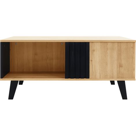 Mesa de centro 100 x 60 x 45 cm efecto madera y negro con almacenaje y 2 compartimentos (1/5)