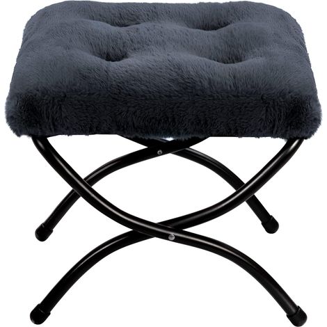 Repose Pied Pliable Salon Repose Pied Canape en Métal Tabouret Repose Pieds Jardin Balcon Petit Ottoman, Peluche Gris Foncé (1/5)