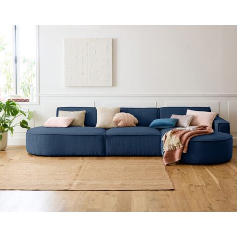 Spiaggia - ecksofa rechts - abgerundete form - 5 sitzplätze - aus cordstoff - blau