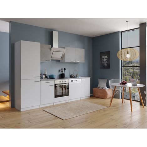 Cuisine Kitchenette Bloc cuisine intégrée Blanc Béton Malia 280 cm Respekta