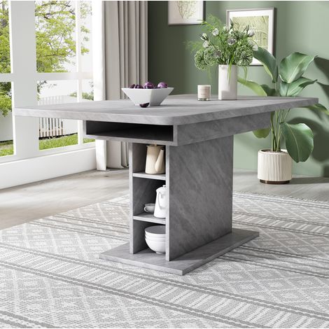 Mesa de comedor extensible gris en aglomerado y metal con almacenamiento (1/5)