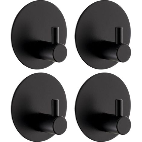 4 selbstklebende Wandhaken, runde Handtuchhaken aus Edelstahl 304 für Bad und Küche (schwarz)