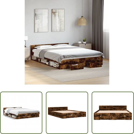 Cadre de lit - Cadre de lit avec tiroirs sans matelas chêne fumé 120x190 cm (1/5)