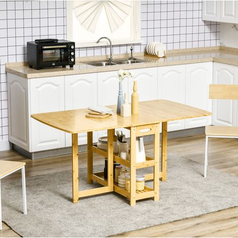 Klapptisch 149,5/80/73,5 cm aus Bambus in Naturholz mit Ablagefächern und verstellbaren Füßen (1/5)