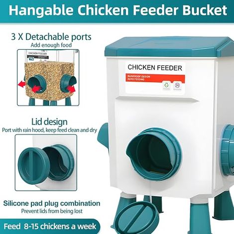 Anti-Pest Chicken Feeder and Automatic Drinking Bowl, Anti-Waste Set with Rain Hoods, Adjustable Feet and Hooks, for Adult Chicks and Chickens (1/4)