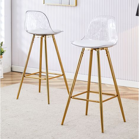 Tabourets de bar transparents, lot de 2, avec dossier, structure dorée, 96,5 cm DESVIAE (1/5)
