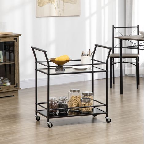 Meuble rangement roulant verre trempe noir 75 40 80 cm OKMYHOME (1/4)