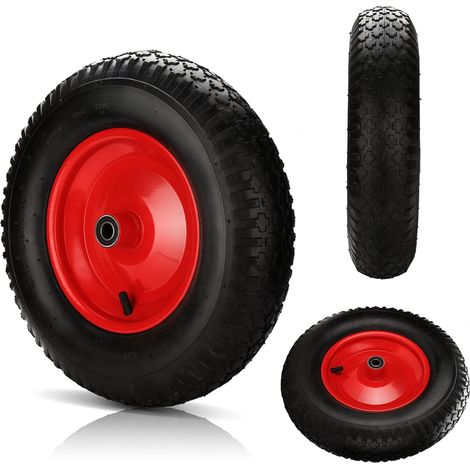 Roue de brouette pneumatique 4.80/4.00-8 Ø 390 mm Roue en caoutchouc PU avec essieu Charge maximale 200 kg Roue de rechange Largeur de pneu 95 mm pour brouette de jardin Noir (1/5)