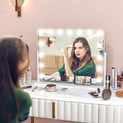 Miroir maquillage lumineux LED intensité miroir réglable grossissant port de charge USB. rotation à 360° 63 x 50 cm