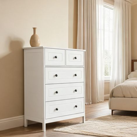 Commode blanche en MDF et panneaux de particules 74 x 40 x 91 cm (1/5)