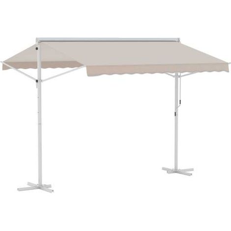 Auvent de jardin vertical Outsunny, 3×3 m, avec bras articulés et manivelle, couleur beige, pour terrasse et jardin.