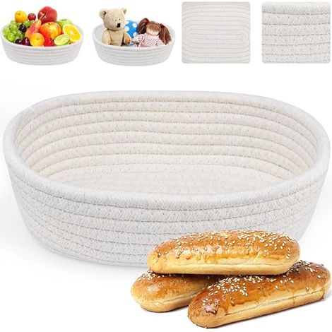 Corbeille à Pain Tressée Panier de Rangement Ovale en Corde de Coton Petit Corbeille de Fruits Blanc Cassé pour Cuisine, Salle Manger (1/5)