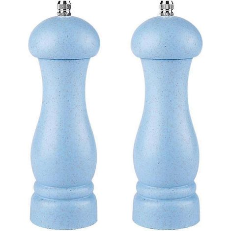 Moulin à sel et à poivre de haute qualité en bois de chêne, à mouture réglable et rechargeable - Boîte bleu clair - (1/5)