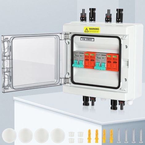 TolleTour Caja de combinación solar fotovoltaica con 2 cables contra sobretensiones fotovoltaicas IP65 para sistemas solares de 1000 V y 32 A (1/5)