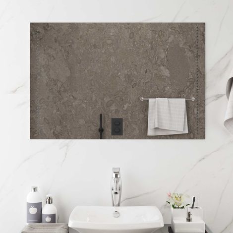 Miroir de salle de bain LED mural sans cadre en verre trempé transparent 90 x 60 cm - PANGIVO (1/5)