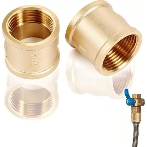 Lot de 2 Manchons en Laiton 1 Pouce (26/34) Double Filetage Intérieur IG/IG Raccord Antirouille pour Eau Chaude, Eau Froide und Chauffage (1/4)