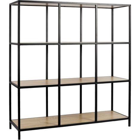 Paris Prix – Étagère modulable 9 cases rectangulaire 105cm – 60% métal et 40% MDF – Couleur naturel et noir – À monter soi-même (1/5)