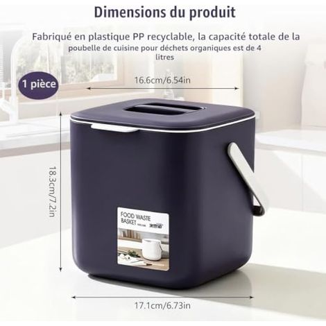 Composteur Cuisine 4L avec Couvercle, Poubelle Compost Cuisine 2 en 1 (1/5)