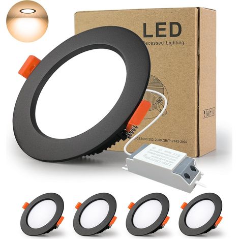 Spot Led Encastrable Noir Extra Plat, 10 Pack 5W 500LM = 50W incandescence, IP44, Blanc Froid 6000K, AC 220-240V,Découpe 70-80mm,Rond plafond encastré Pour salle de bain,Cuisine,Salon,Couloir