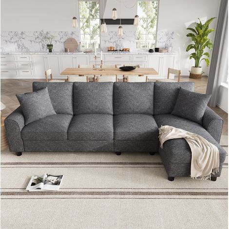 Graues Chenille-Ecksofa 280 x 136 x 82 cm mit Chaiselongue und Stauraum HAVRYA (1/5)