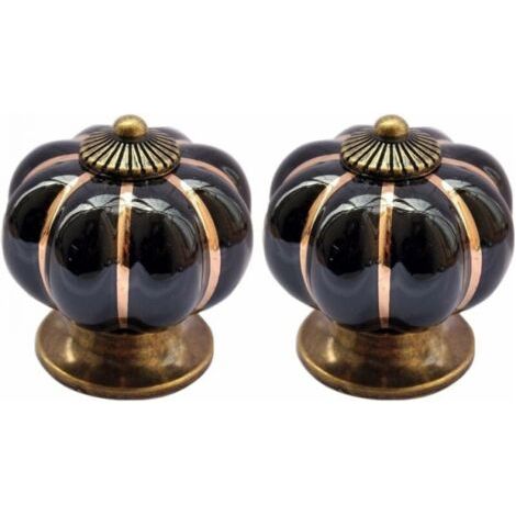 Lot de 2 boutons de meuble en porcelaine noire style vintage en forme de citrouille, boutons de tiroir, boutons d'armoire, poignées d'armoire (1/5)