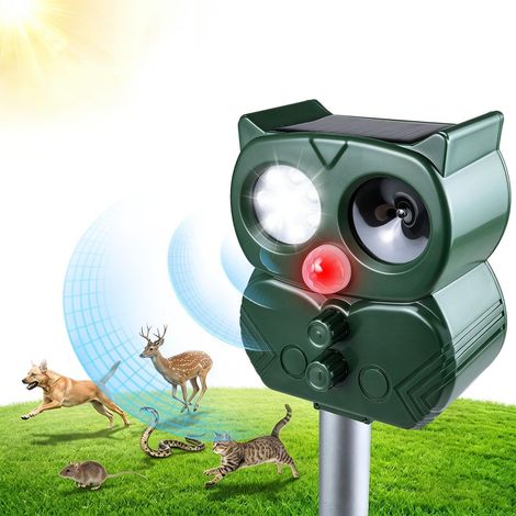Repulsif Chat Exterieur Ultrason, Anti Chat Extérieur Solaire & USB, 5 Modes Réglables, IP65 Étanche, Repulsif Ultrason Chat pour Chats, Animaux Sauvages,Répulsif Chat Extérieur pour Jardin Terrasse