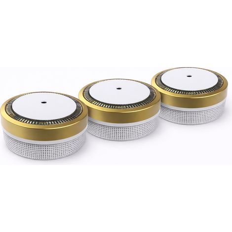 NEMAXX® M1-Mini Rauchwarnmelder/Rauchmelder Ø71,6mm, photoelektrisch, radioaktivfrei, EN14604 (AFNOR 0333), VdS G216020, 85 dB Alarm, 3V Lithium, Hush, bis zu 10 Jahre – Gold – 3x