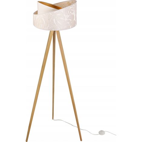 LAMPADA DA TERRA CON TREPPIEDE E PARALUME IN LEGNO