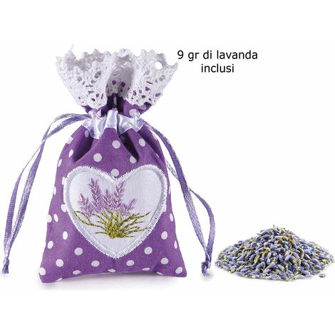 Sacchetti da armadio / cassetti in cotone con 9g lavanda profumata 100% naturale, pizzo decorativo e tirante, set da 20 pezzi, cm 7 x 11 H