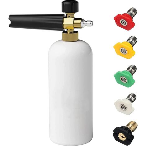 Canon à mousse pour nettoyeur haute pression, lance à mousse avec 5 embouts réglables à dégagement rapide, 1/4 pouce, pour nettoyeur haute pression, 1 litre (1/5)