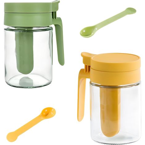 Scatola per spezie con coperchio, in vetro rinforzato, contenitore ermetico ricaricabile, con porta-cucchiaio integrato, scatola per spezie/contenitore per erbe aromatiche