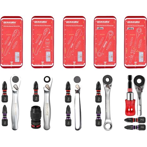 Jeu de clés à cliquet mini, mécanisme à 72 dents, porte-embouts magnétique, 16PCS (1/2)
